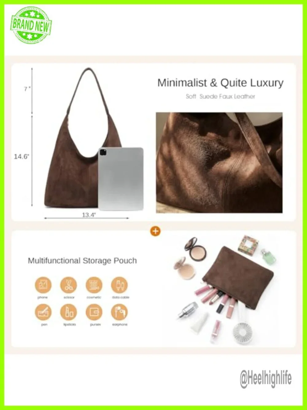 Slouchy Suede Hobo Bag Faux Suede Leather Shoulder Purse Tote